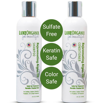 LuxeOrganix Shampoo and Conditioner for Keratin Treated Hair - Sulfate & Paraben Free - Moroccan Argan Oil Smooths & Moisturizes, Best for Dry, Damaged, Frizzy, & Curly Hair (8 Set)