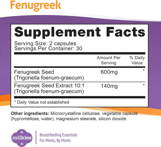 Milkies Fairhaven Health Fenugreek 2000mg Vegan Supplement for Breastf