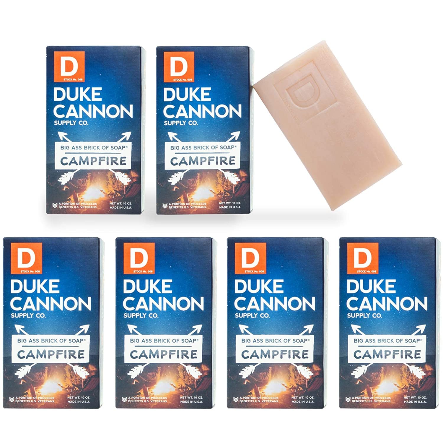 Duke Cannon Supply Co. Big Ass Brick of Soap Bar for Men Campfire (Warm, Slightly Smoky Scent) Multi-Pack - Superior Grade, Extra Large, Masculine Scents, All Skin Types, Paraben-Free, 10  (6 Pack)