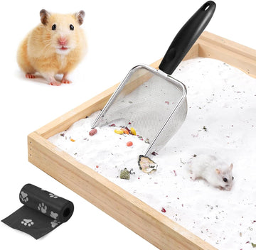 PStarDMoon Hamster Sand Litter Scoop with Litter Bags, Stainless Steel Sand Substrate Shovel Fine Mesh Metal Sifter Scoo