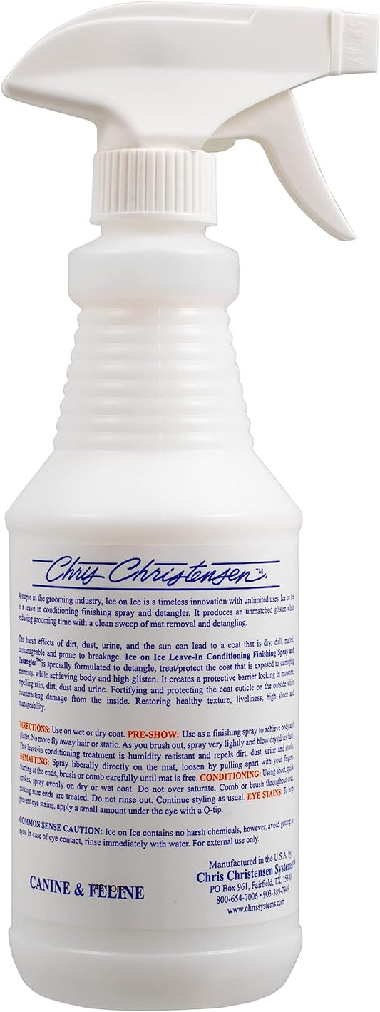 Chris Christensen Ice on Ice Detangler and Finishing Dog Spray, Groom Like a Professional, Ready to Use, Helps Brush/Comb Glide Through Coat, Conditions, No Residue, All Coat Types, Made in USA, 16