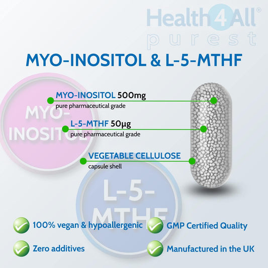 Health4All Myo-Inositol with L-5-MTHF Methylfolate 120 Capsules (V) (n100 Grams
