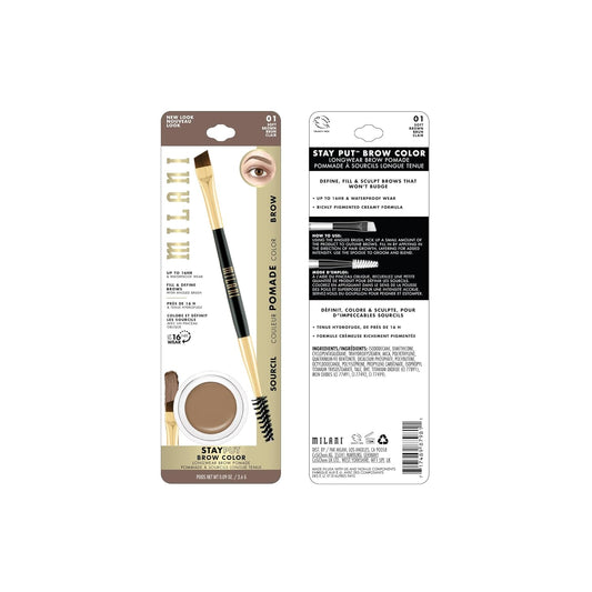 Milani Stay Put Brow Color - Soft Brown (0.09 ) Vegan, Cruelty-Free Eyebrow Color that Fills and Shapes Brows…