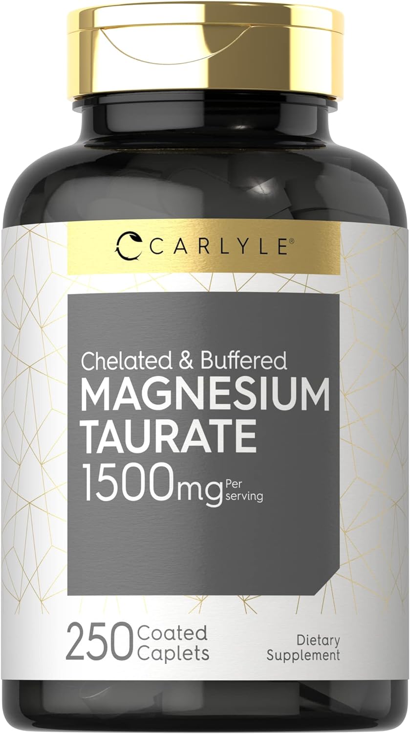 Magnesium Taurate 1500mg | 250 Caplets | Chelated and Buffered | Vegetarian, Non-GMO, Gluten Free Supplement | by Carlyl