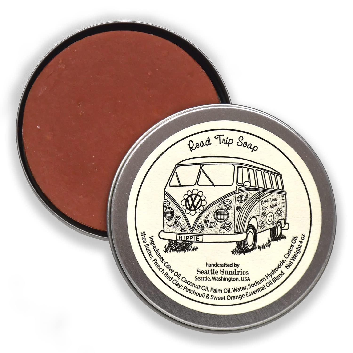 Seattle Sundries | Patchouli Soap Bar for Women & Men - 1 (4) Handmade Bar Soap in a Low Waste Travel Tin - Volkswagen Bus Gift