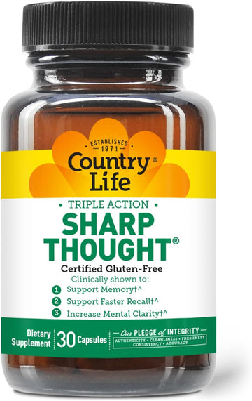 Country Life Sharp Thought 30 Capsules, Certified Gluten Free