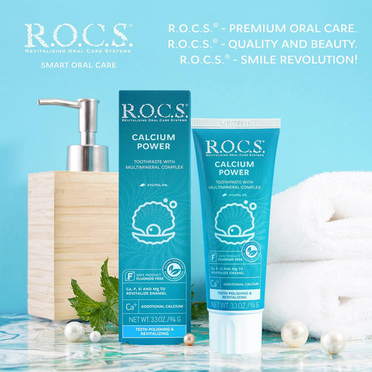 R.O.C.S. Toothpaste - Mineralin Formula with Calcium, Bromelain and Xylitol - Best for Removing Plaque and Strengthening Enamel - Non-uoride Oral Care (Calcium Power, Pack of 1)