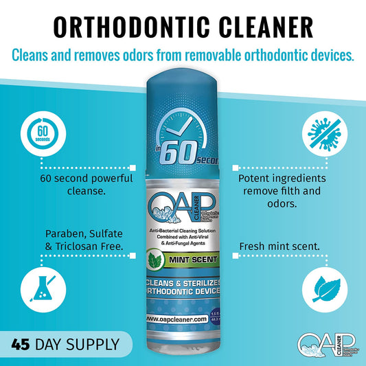 Foam Retainer Cleaner, Aligner, Invisalign, Denture, and Mouth Guard Cleaner | Orthodontic 60 Seconds Cleanser by OAP Cleaner | Paraben, Sulfate and Triclosan Free | 44.3  Bottle