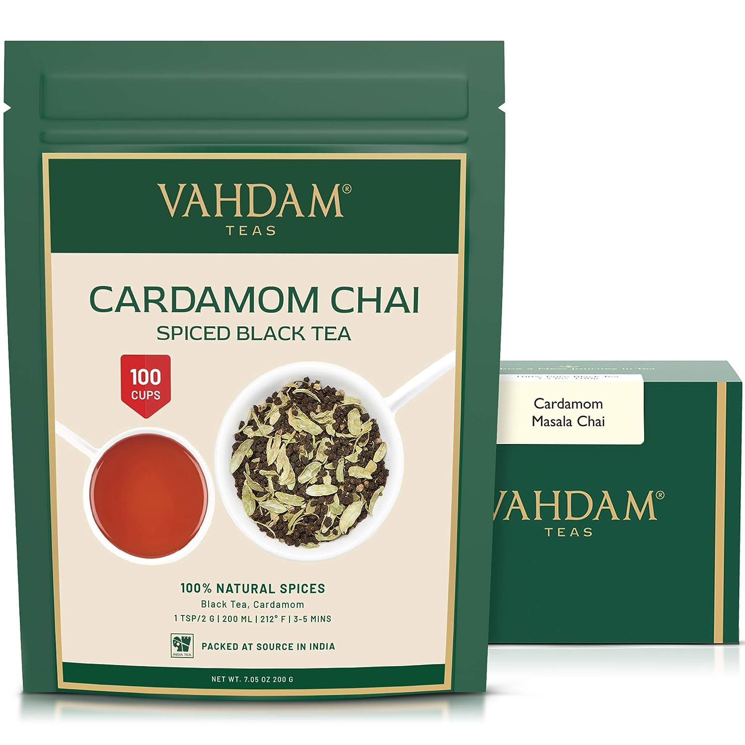 VAHDAM, Cardamom Chai Tea Loose Leaf (100 Cups) REAL CARDAMOM | India's Traditional Cardamom Tea | Spiced Chai Tea | Brew Hot Tea, Iced Tea Or Chai Latte/Masala Chai Tea
