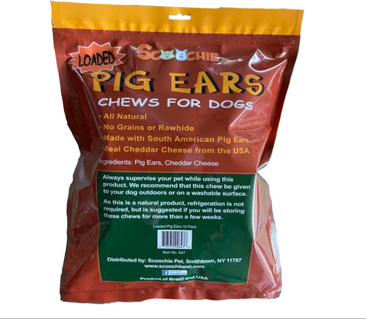 Pig Ears Dog chew Bacon and Cheese Flavor | with Real Cheddar Cheese (Bacon & Cheddar - 10 Count)