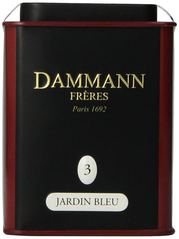 Dammann Freres Loose Leaf, Jardin Bleu, Premium Gourmet French Black Tea, Blend Strawberry, Rhubarb Flavors,  Tin