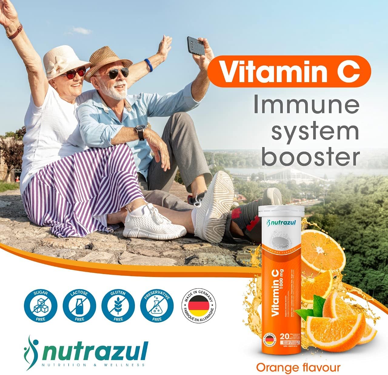 Nutrazul Vitamin C 1000mg Effervescent Tablets- Orange 20’s | 20 Days 