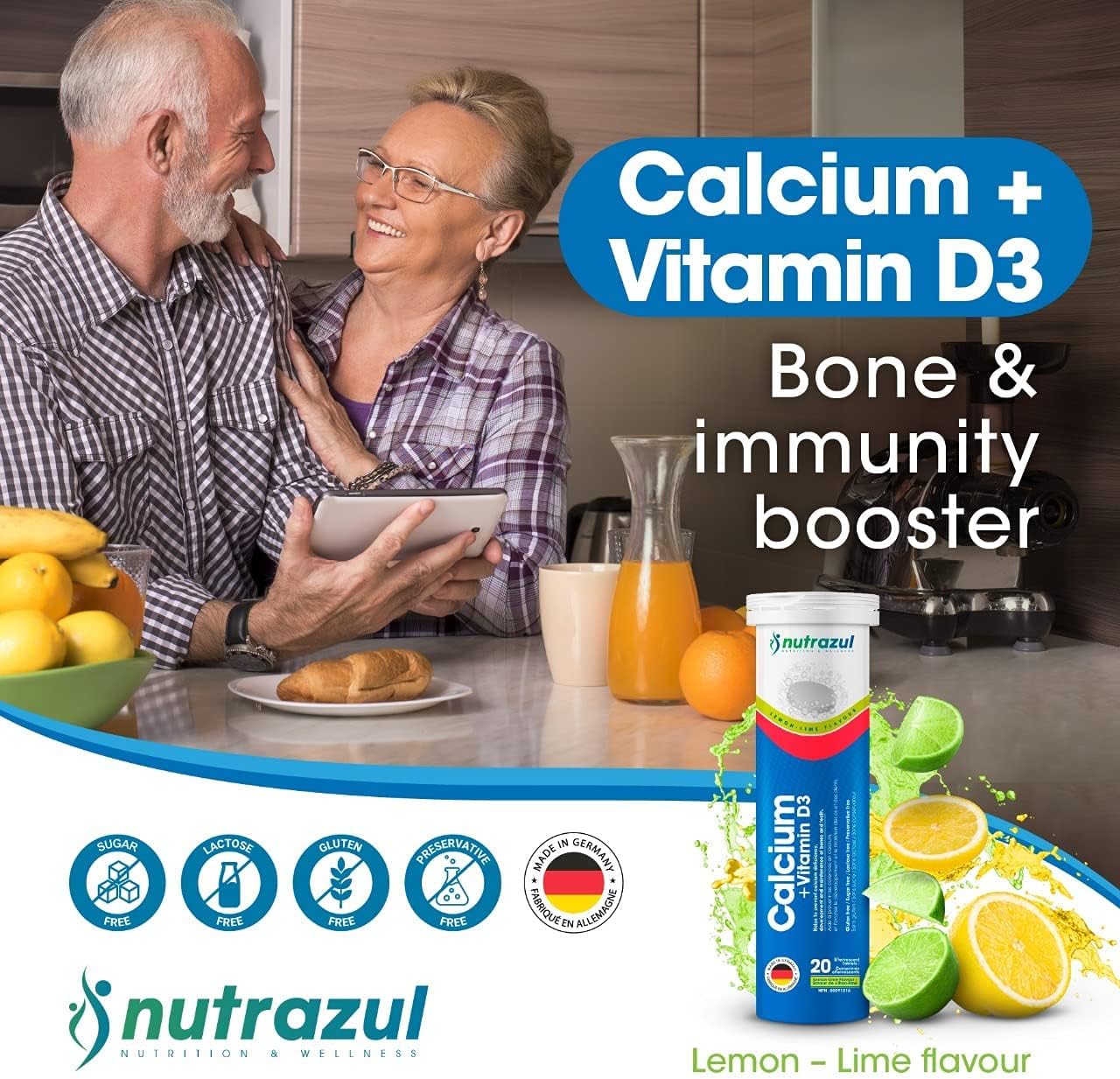 Nutrazul Calcium + Vitamin D3 Effervescent Tablets-Lemon-Lime 20’s | 2