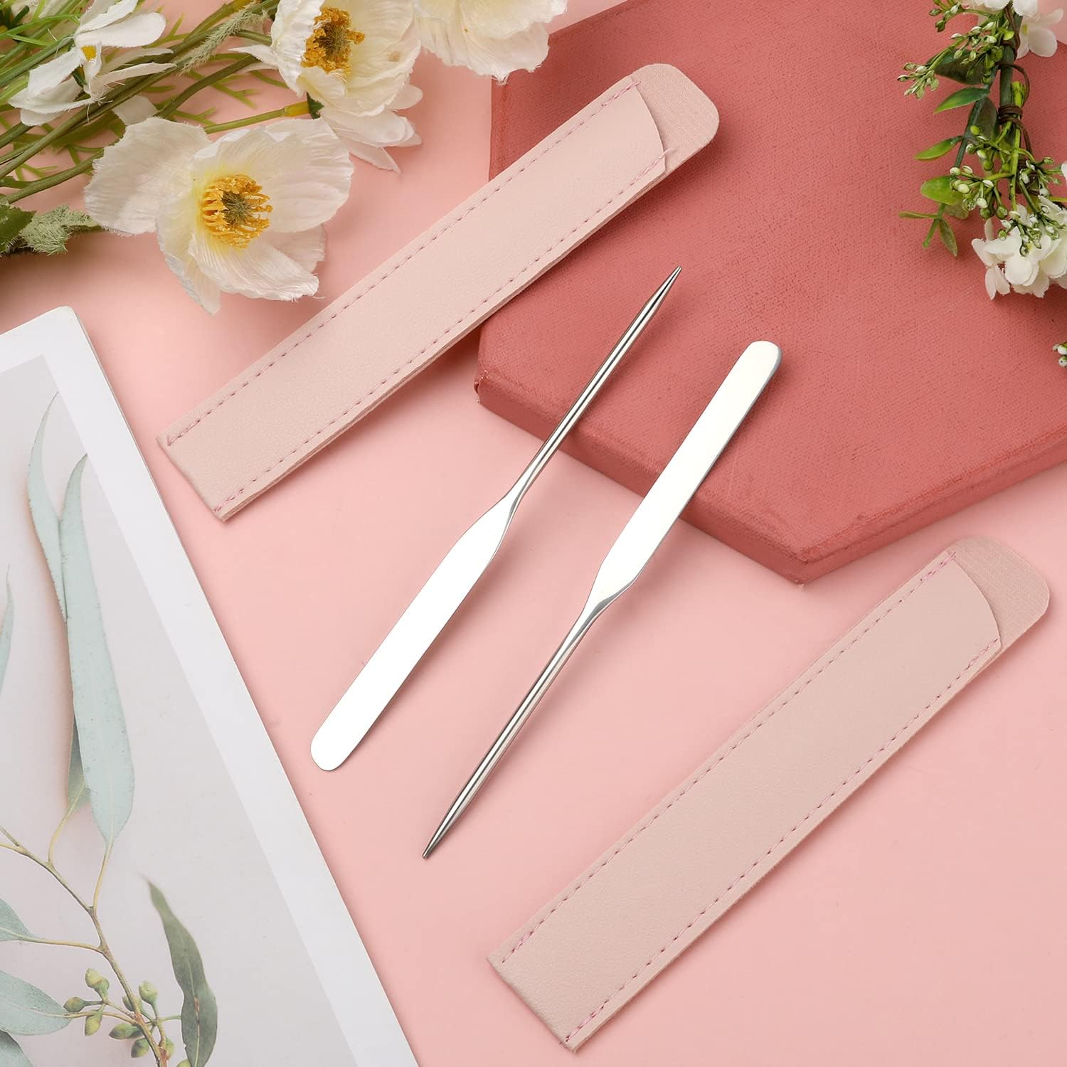 2Pcs Makeup Spatula Tool Metal, Makeup Spatula with 2pcs Pin