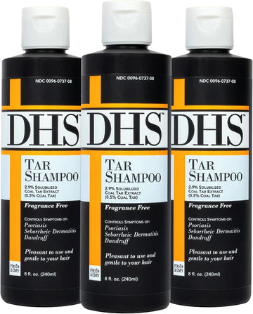 DHS Person & Covey, Inc Coal Tar Shampoo - Anti Dandruff Shampoo for Men & Women, Psoriasis Shampoo & Dandruff Hair Care for Itchy Scalp, Unscented Seborrheic Dermatitis Shampoo - 8  , Pack of 3