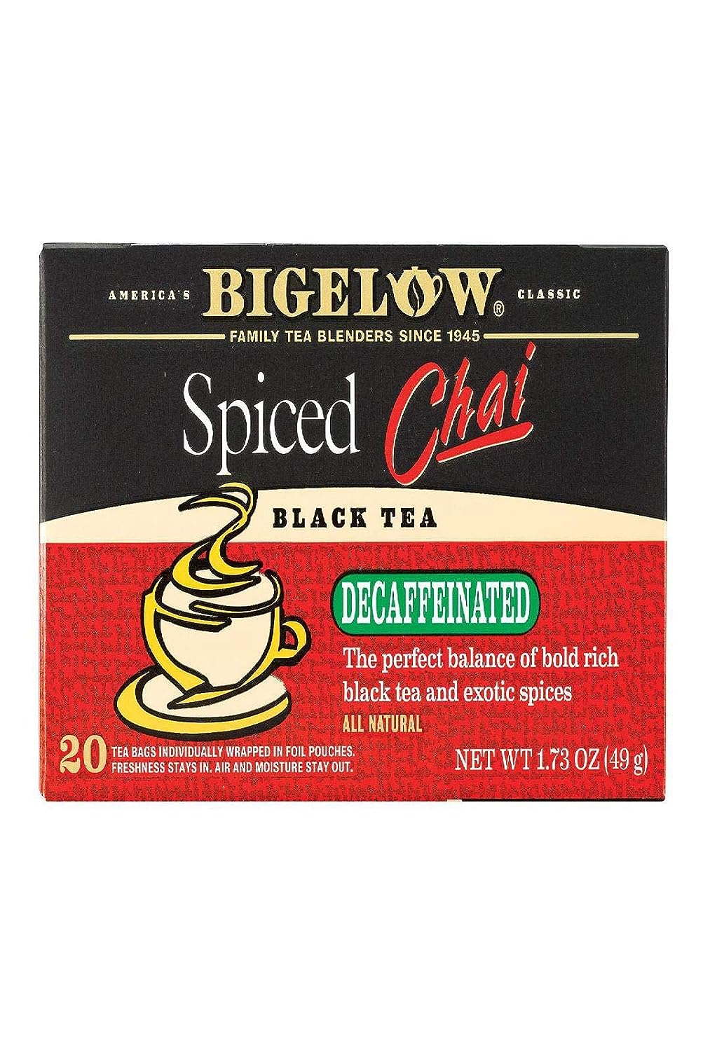 Bigelow Decaf Spiced Chai Tea Bags, 20 ct