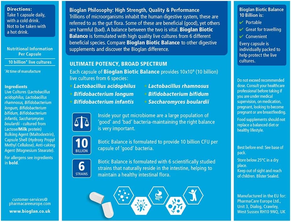 Bioglan Biotic Balance Daily Flora CFU 10 Billion Live Cultures 6 Live