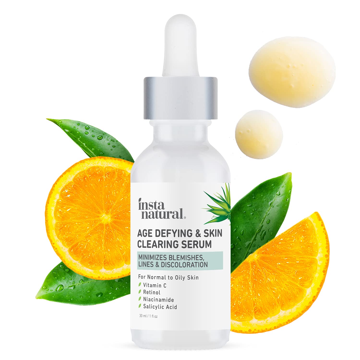 InstaNatural Vitamin C Anti Aging Skin Clearing Serum - Wrinkle, Fine Line, Pigmentation, Pore Minimizer & Dark Spot Corrector for Face - Retinol, Hyaluronic, & Salicylic Acid