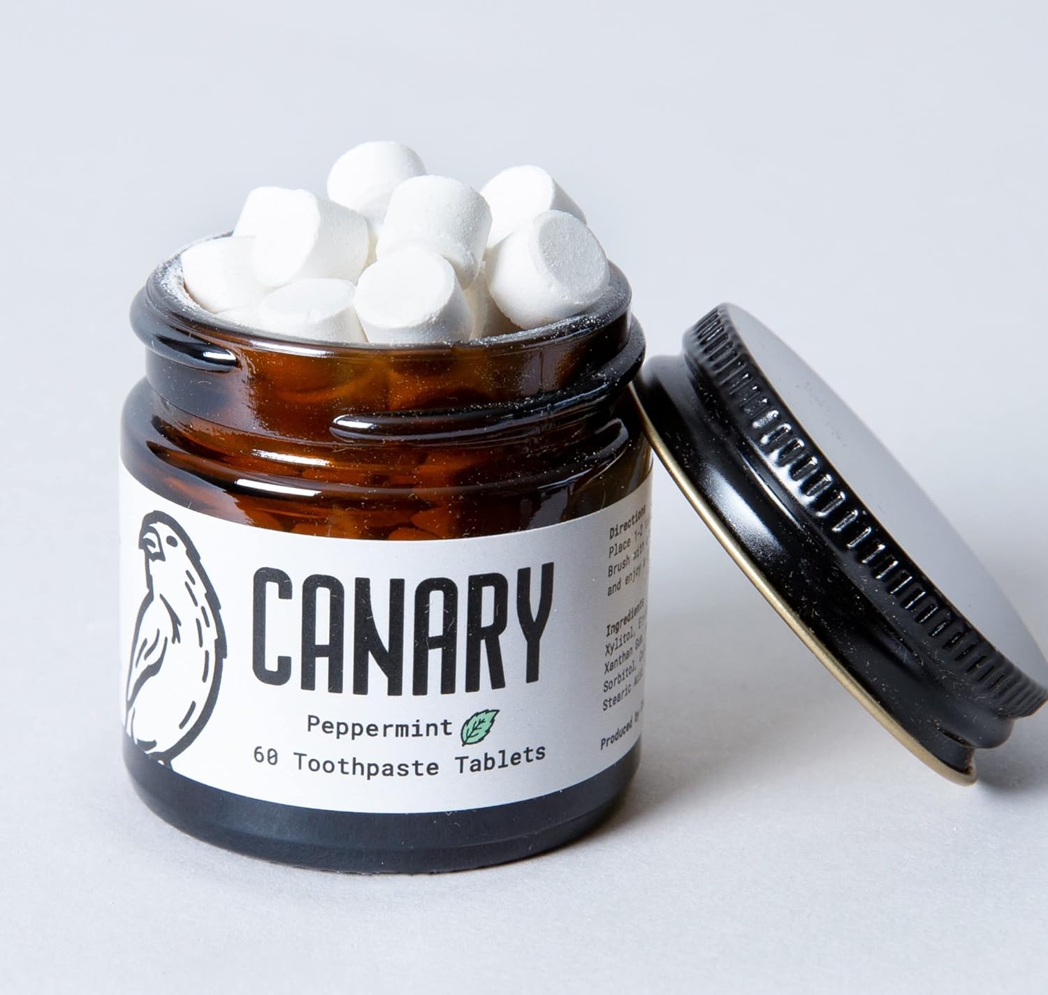 Canary Peppermint Toothpaste Tablets -1 Month Supply, 60ct - Plastic Free - uoride Free - Made in The USA - Vegan - Travel Friendly