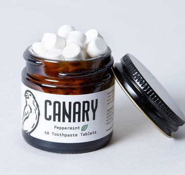 Canary Peppermint Toothpaste Tablets -1 Month Supply, 60ct - Plastic Free - uoride Free - Made in The USA - Vegan - Travel Friendly