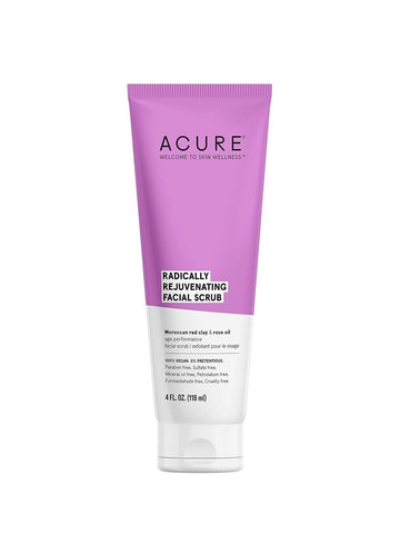 Acure Radically Rejuvenating Facial Scrub, 100% Vegan, Provides Anti-Aging Support, Moroccan Red Clay & Rose Oil, Gently exfoliates and Softens, Packaging May Vary, 4