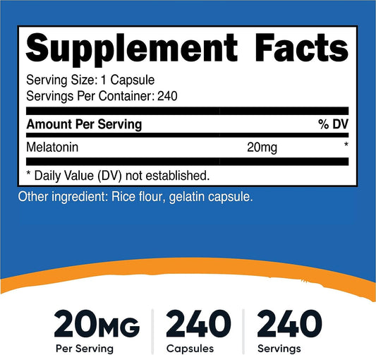Nutricost Melatonin 20mg, 240 Capsules, Non-GMO & Gluten Free