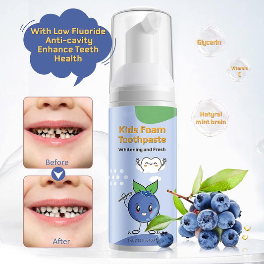 Foam Toothpaste Kids, Toddler Toothpaste with Low uoride, Foaming Toothpaste Kids and Mouthwash for Dental Care for Children 3+