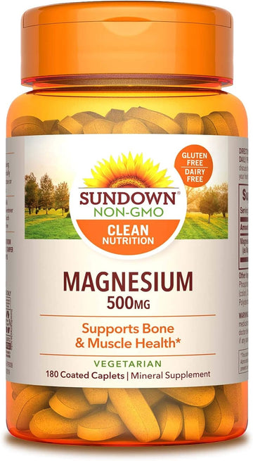 Sundown Magnesium 500mg, Supports Bone and Muscle Health, 180 Coated C