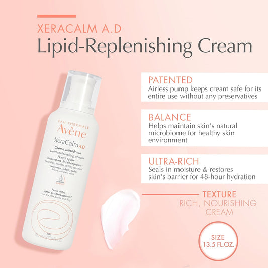 Eau Thermale Avene XeraCalm A.D Lipid-Replenishing Cream, Atopic Dermatitis, Eczema-Prone, No Preservatives, Fragrance-Free, Pump, 13.5   (Pack of 1)