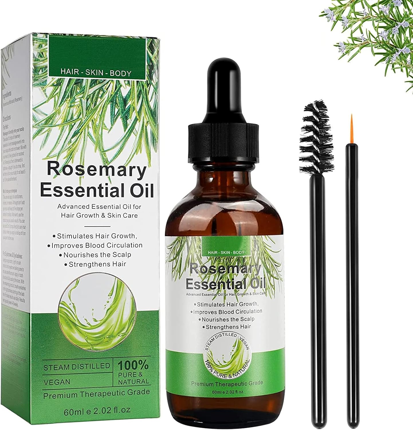 Refreshing Rosemary Hair Growth Oil for Eyelash Growth and Diffusers, Enhanced Shine Skin and Nails, 2OZ