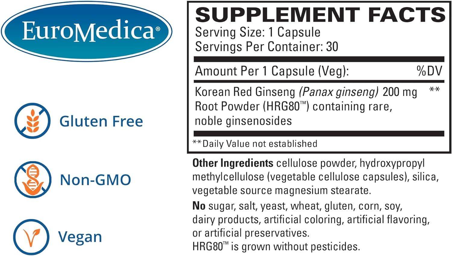 Euromedica Red Ginseng Energy - 30 Capsules - Features HRG80 - Energy,