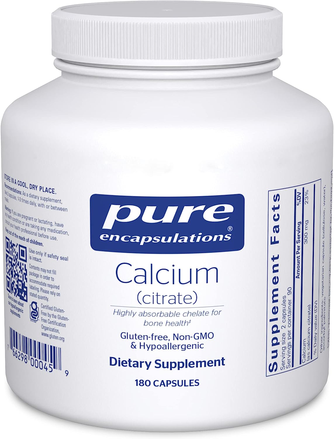 Pure Encapsulations Calcium (Citrate) - Supplement for Bone, Teeth, Colon, and Cardiovascular Health Support* - with Premium Calcium Citrate - 180 Capsules