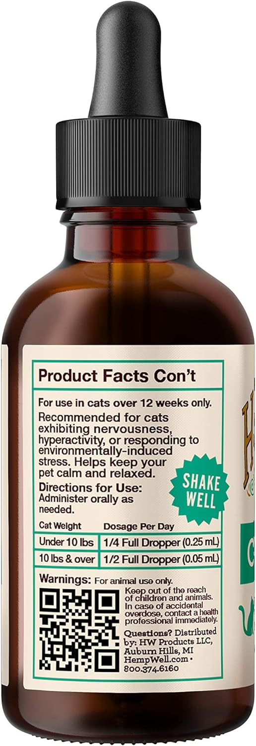 Hemp Well Calm Oil for Cats - Aids in Stress Relief and Beha