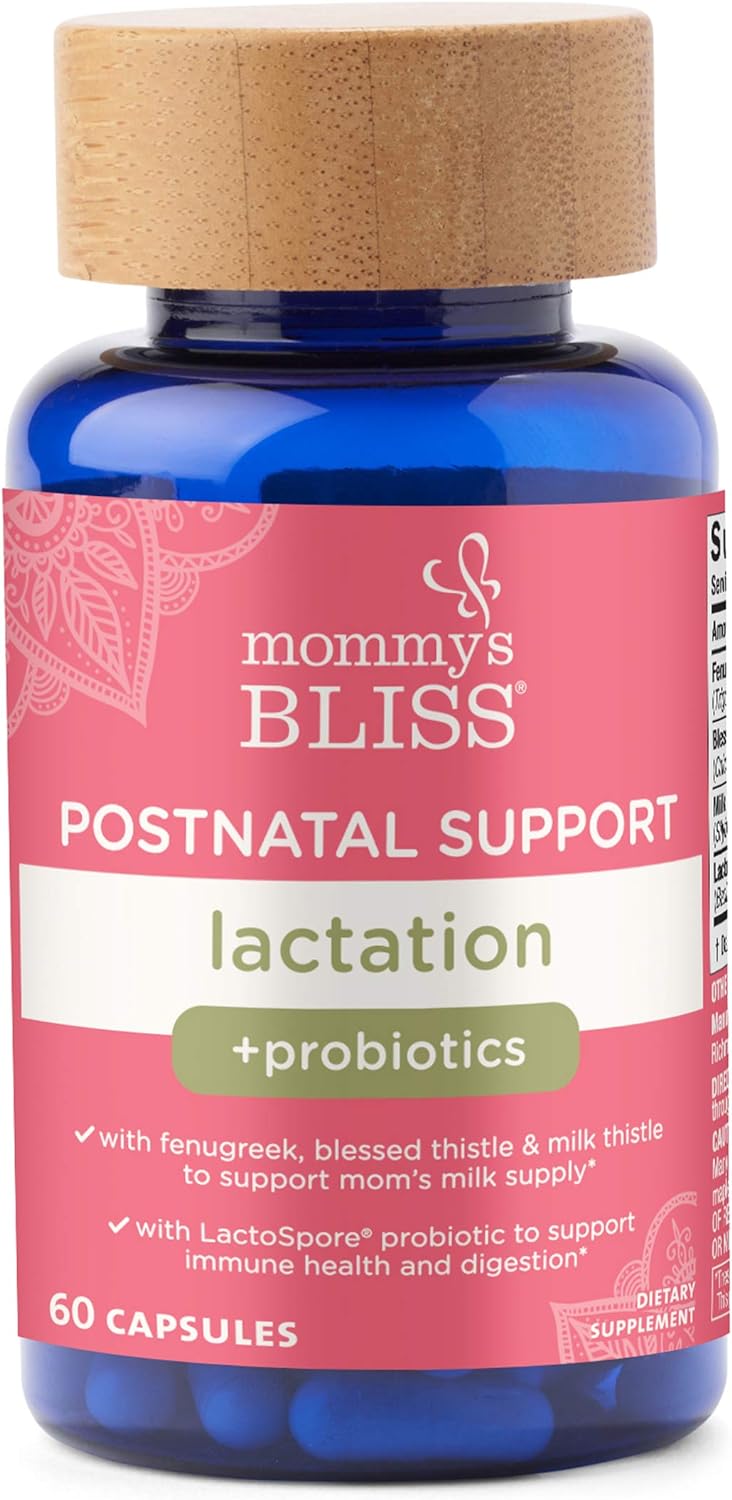 Mommy's Bliss Postnatal Lactation Support Supplement with Probiotics: Support Breastfeeding Milk Supply with Fenugreek, Blessed & Milk Thistle, Postpartum Immune Health While Nursing (60 Servings)