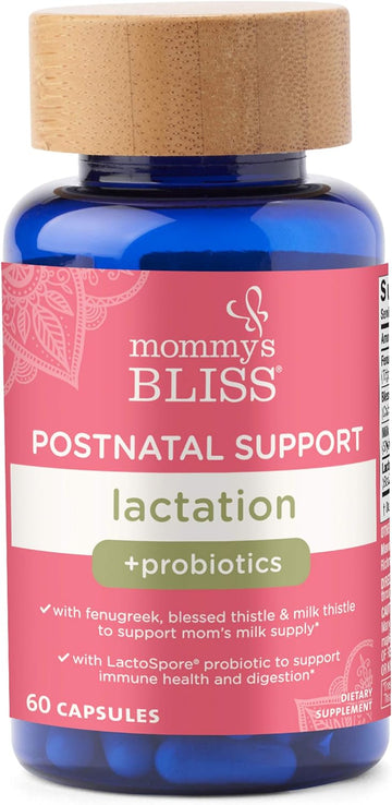 Mommy's Bliss Postnatal Lactation Support Supplement with Probiotics: Support Breastfeeding Milk Supply with Fenugreek, Blessed & Milk Thistle, Postpartum Immune Health While Nursing (60 Servings)