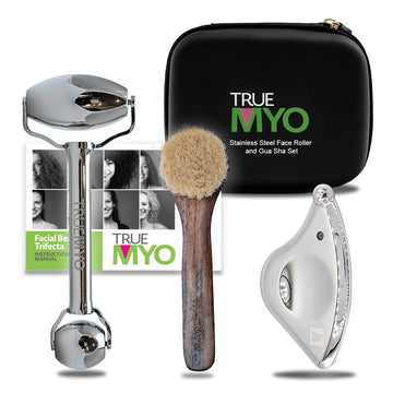 TrueMyo Beauty Trifecta Set - Gua Sha Facial Tools Set, Includes Face Roller, Dry Brush and Facial Gua Sha Tool - Upgrade from Your Jade Roller