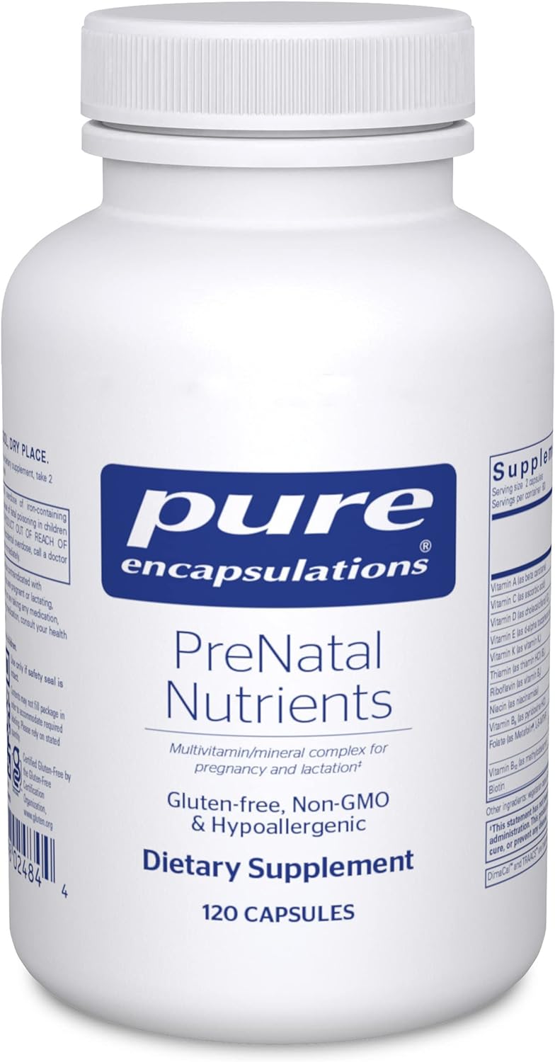Pure Encapsulations Prenatal Nutrients - For Pregnancy & Lactation - Aids Energy & Dna Development* - With Folate, Choline & Iron - Gluten Free & Non-Gmo - 120 Capsules