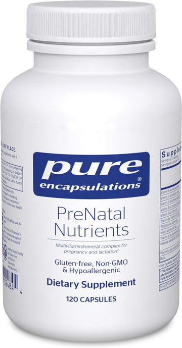 Pure Encapsulations Prenatal Nutrients - For Pregnancy & Lactation - Aids Energy & Dna Development* - With Folate, Choline & Iron - Gluten Free & Non-Gmo - 120 Capsules
