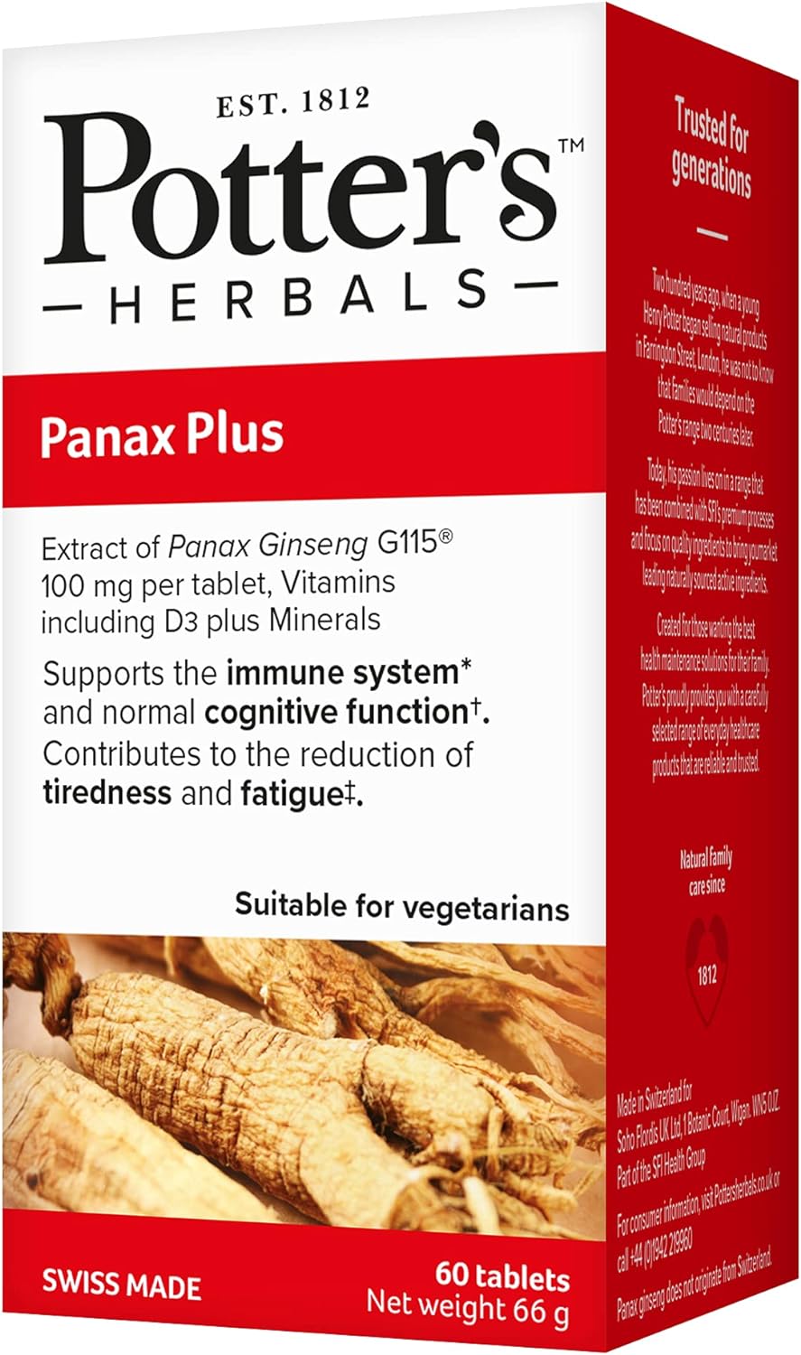 Potter's Herbals Panax Plus | Panax Ginseng G115 | Plus Vitamin D3 | S66 Grams