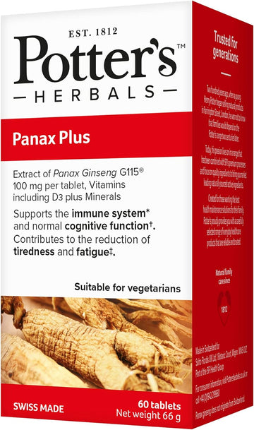 Potter's Herbals Panax Plus | Panax Ginseng G115 | Plus Vitamin D3 | S66 Grams