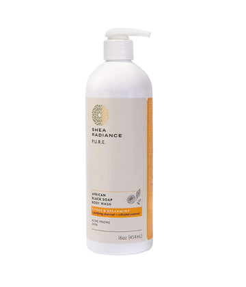 Shea Radiance African Black Soap Body Wash - Dry Skin, Eczema, Rashes, Blemish Cleanser | Citrus Spearmint (16 )