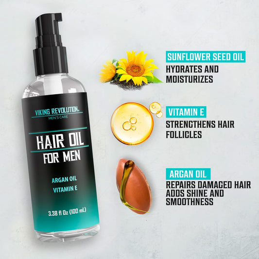 Viking Revolution Hydrating Hair Oil for Men - Mens Hair Oil Men with Vitamin E Dry Hair Oils with Argan Oil - Sunflower