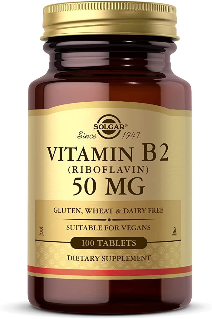 Solgar Vitamin B2 (Riboflavin) 50 Mg, 100 Tablets - Energy Metabolism, Healthy Nervous System - Vegan, Gluten Free, Dairy Free, Kosher - 100 Servings