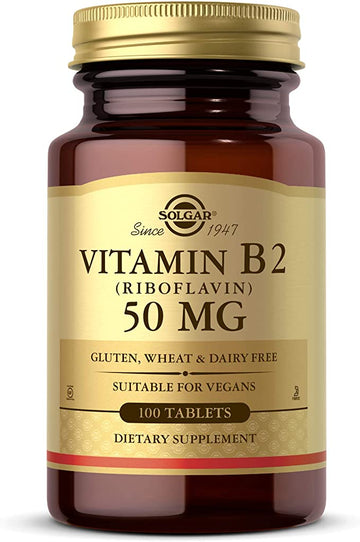Solgar Vitamin B2 (Riboflavin) 50 Mg, 100 Tablets - Energy Metabolism, Healthy Nervous System - Vegan, Gluten Free, Dairy Free, Kosher - 100 Servings