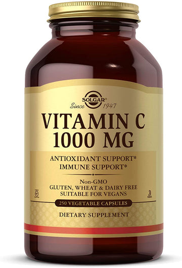 Solgar Vitamin C 1000 mg, 250 Vegetable Capsules - Antioxidant & Immune Support - Overall Health - Healthy Skin & Joints - Bioflavonoids Supplement - Non GMO, Vegan, Gluten Free, Kosher - 250 Servings