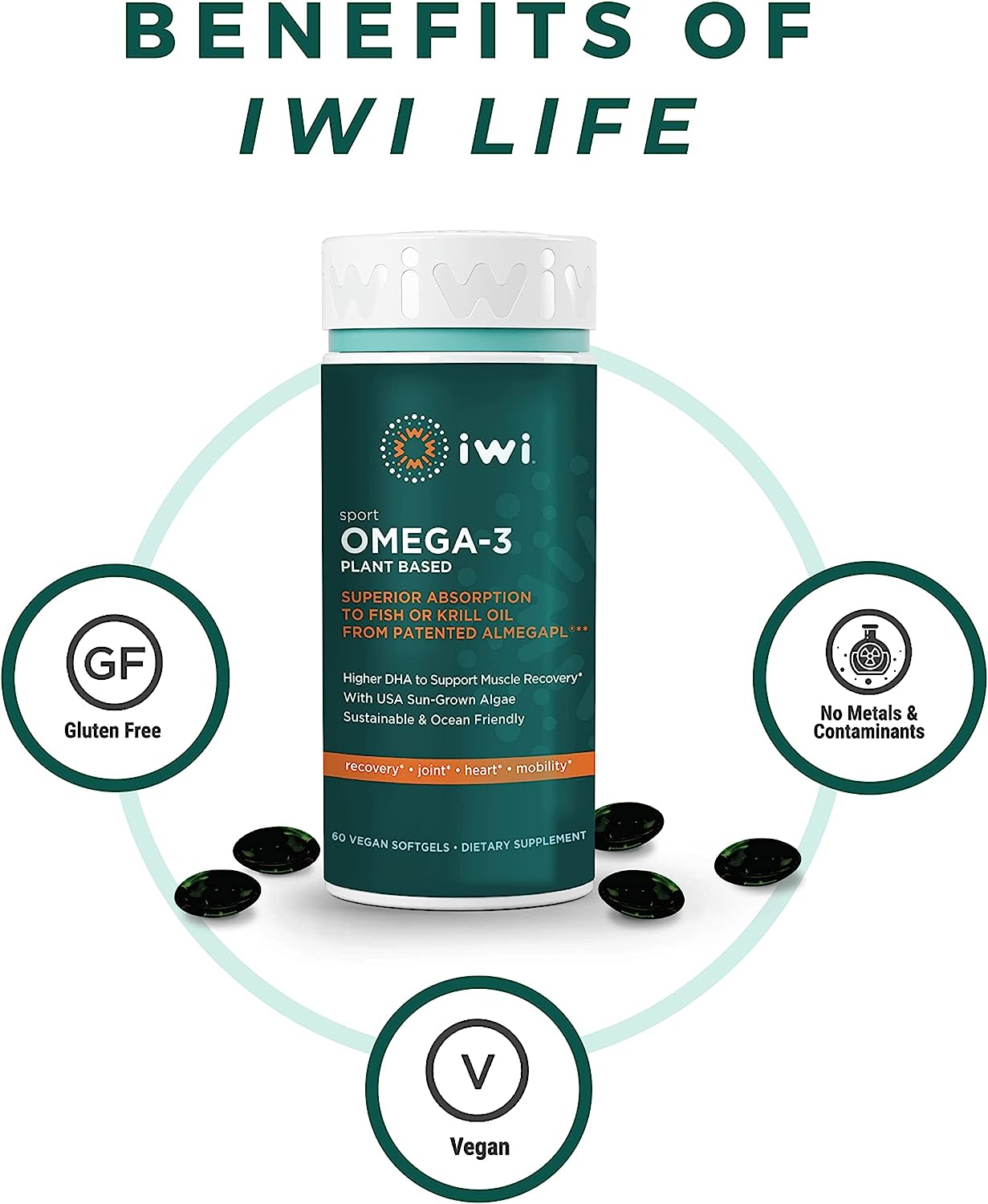  IWI Life Sport Algae Omega 3 Vegan DHA - 60 Softgels - Plan