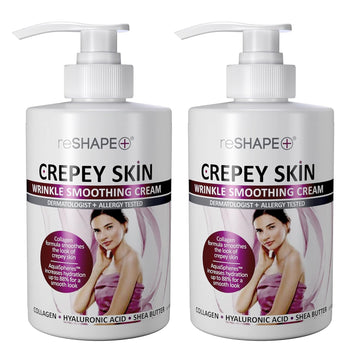 Reshape+ Crepey Skin Treatment Cream Wrinkle Smoothing Lotion Anti Aging Skin Care Moisturizer For Face, Arms, Neck, & Body W/Collagen & Hyaluronic Acid To Plump Sagging Skin, 15   (Pack of 2)