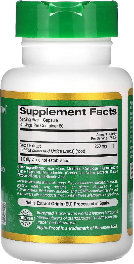 Nettle Root Extract, EuroHerbs, European Quality, 250 mg, 60 Veggie Ca