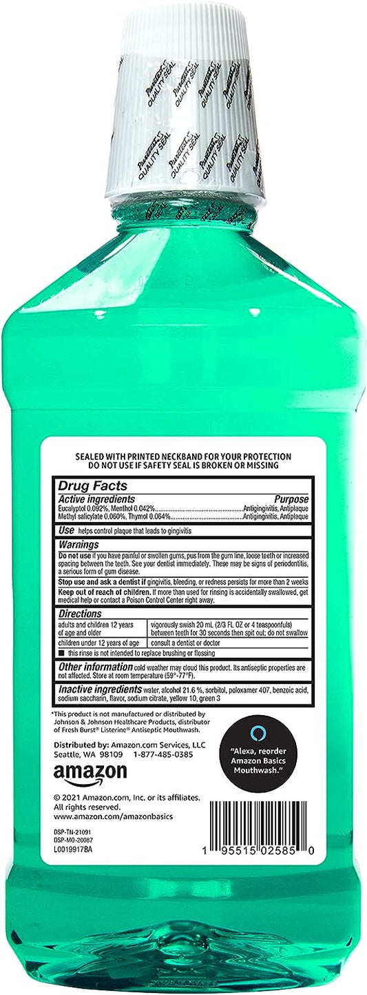 Amazon Basics Antiseptic Mouthwash, Mint, 1 Liter, 33.8 uid , 1-Pack (Previously Solimo)