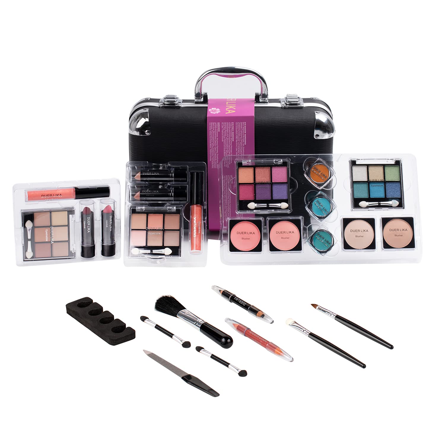 DUER LIKA Makeup Kit Gift Set for Adults and Girls-Full Makeup Kit for Beginners Includes Eye Shadow Palette Blush Lip Gloss Lipstick Lip Pencil Eye Pencil Brush Mirror (BLACK)